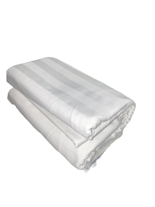Duvet Cover 230 Thread Count Sateen White Stripes Egyptian 60/40 (Size: Queen)