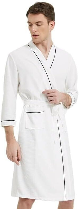 3/4 Sleeve Cotton Blen Waffle Robe, Bathrobe / Spa Robe for Men or Women (White)