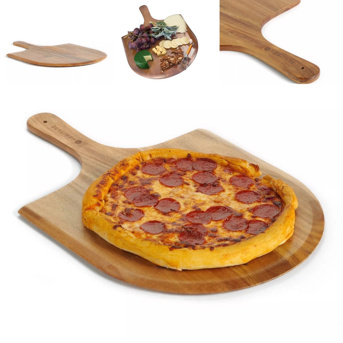 Heritage Acacia Wood Pizza Peel Large Wooden Paddle Board w/ Handle 22 x 14"