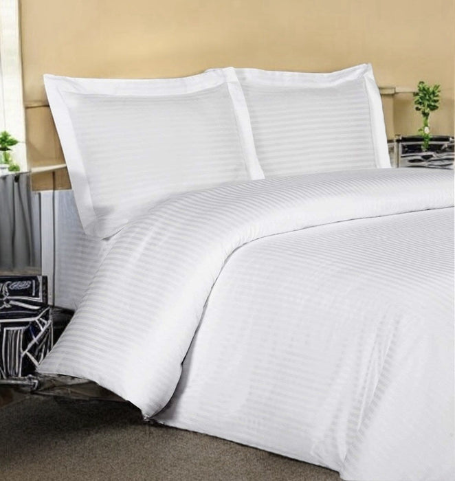 Luxury Duvet Cover 250 Thread Ct Sateen White 1 CM Stripes (Size: Queen, 98x98)