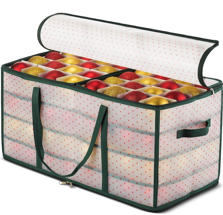 128 Christmas Ornament Plastic Storage Box w/ 2-Sided Dual-Zipper. Green