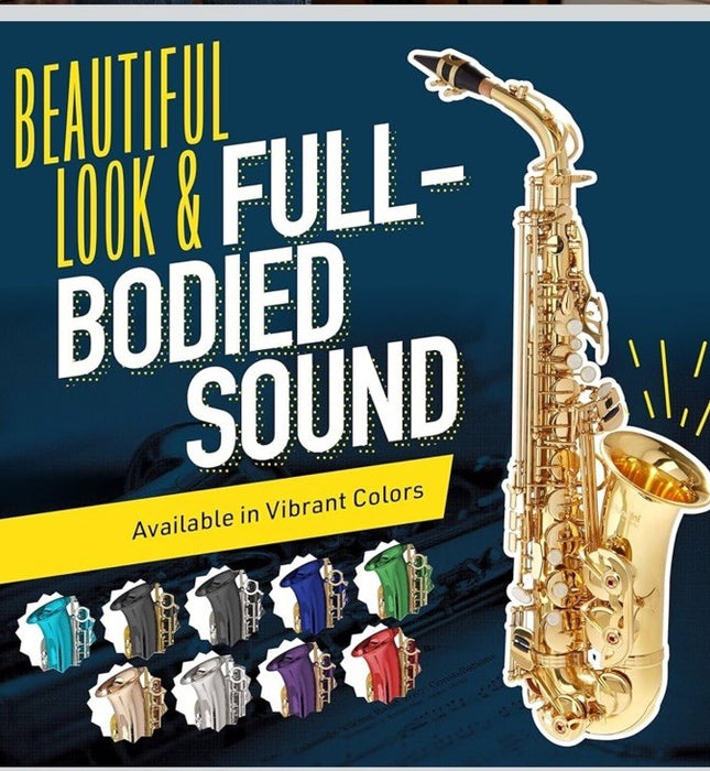 Mendini By Cecilio Alto Tenor Saxophone for Beginners Black w/ Gold Keys, Tuner