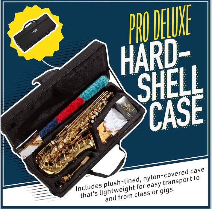 Mendini By Cecilio Alto Tenor Saxophone for Beginners Black w/ Gold Keys, Tuner