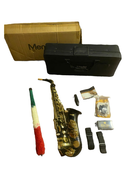 Mendini By Cecilio Alto Tenor Saxophone for Beginners Black w/ Gold Keys, Tuner