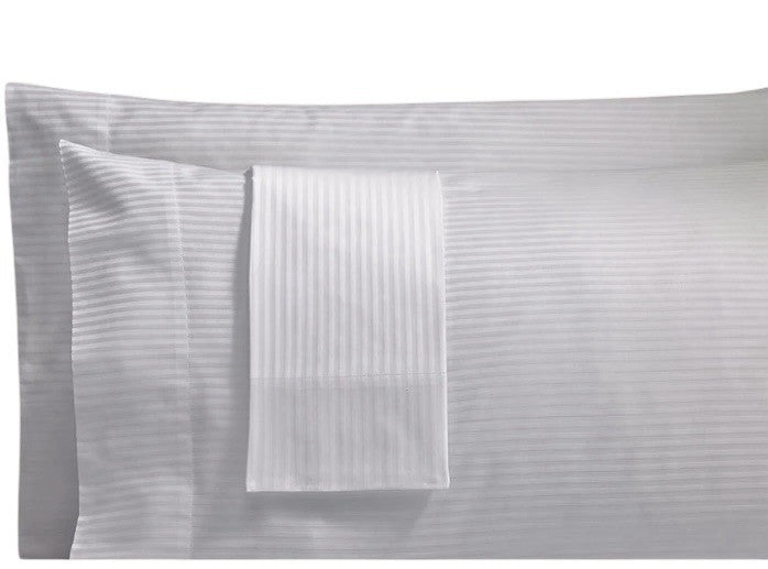 Luxury Hotel T-250 Sateen White 1 CM Stripe Pillow Cases 2PC (King, 21.5 x 41)