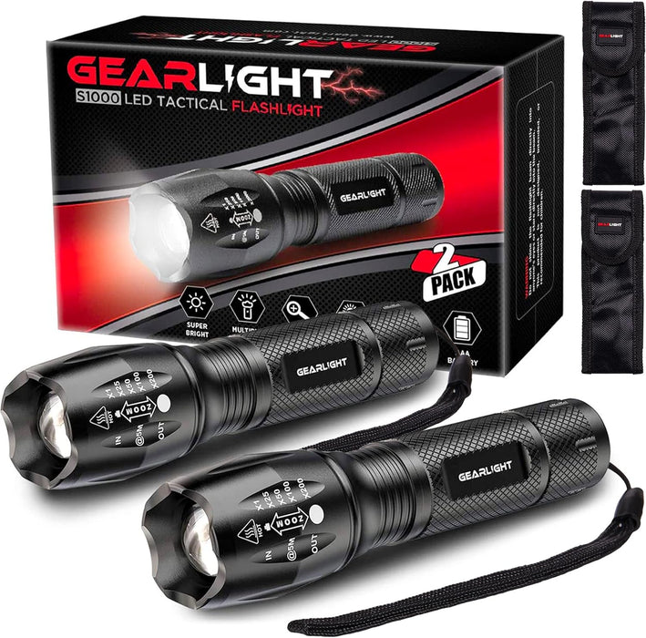 Gear Light LED Mini Tactical 5 Modes Zoomable Beam High Lumens 2pk Flashlights