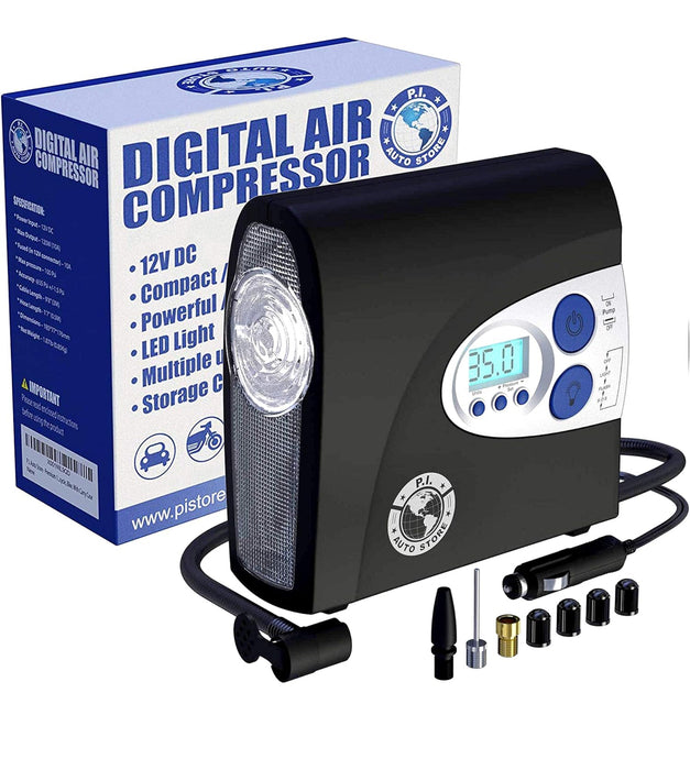 PI Auto Air Compressor Portable,12V, Digital Tire Inflator w/ Pressure Gauge