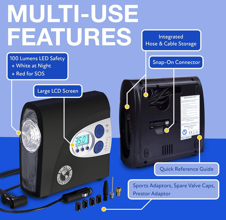PI Auto Air Compressor Portable,12V, Digital Tire Inflator w/ Pressure Gauge