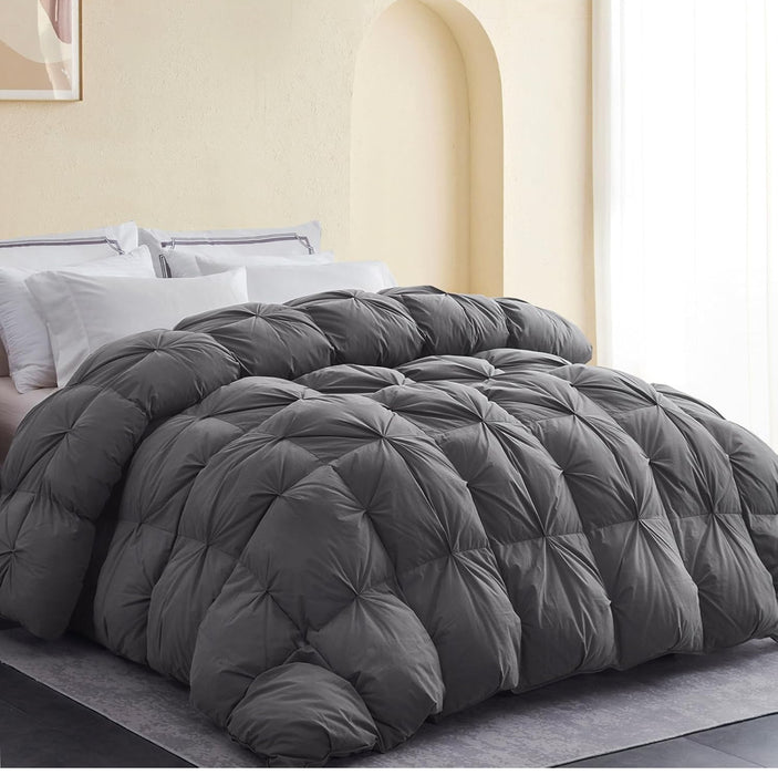 Goose Down Feather 3D Pinch Pleated Comforter Cotton Gray (King106 x 90)