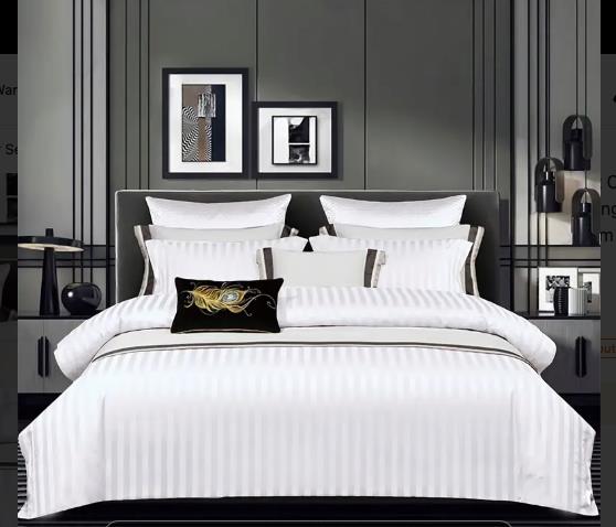 Duvet Cover 230 Thread Count Sateen White Stripes Egyptian 60/40 (Size: Queen)