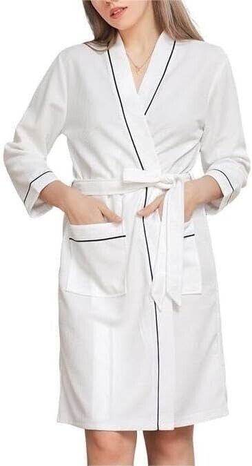 3/4 Sleeve Cotton Blen Waffle Robe, Bathrobe / Spa Robe for Men or Women (White)