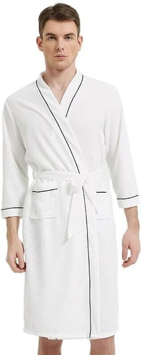 3/4 Sleeve Cotton Blen Waffle Robe, Bathrobe / Spa Robe for Men or Women (White)