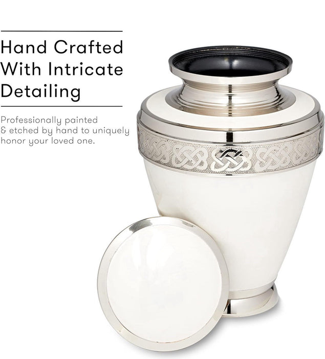 White Brass Silver Floral Handcrafted Memorial Urn for Human Ashes (11 x 7")