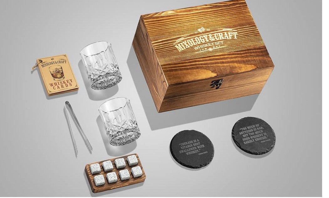 Mixology & Craft Whiskey 14PC Gift Set, 10oz Glasses and Wooded Crate Box (14pc)
