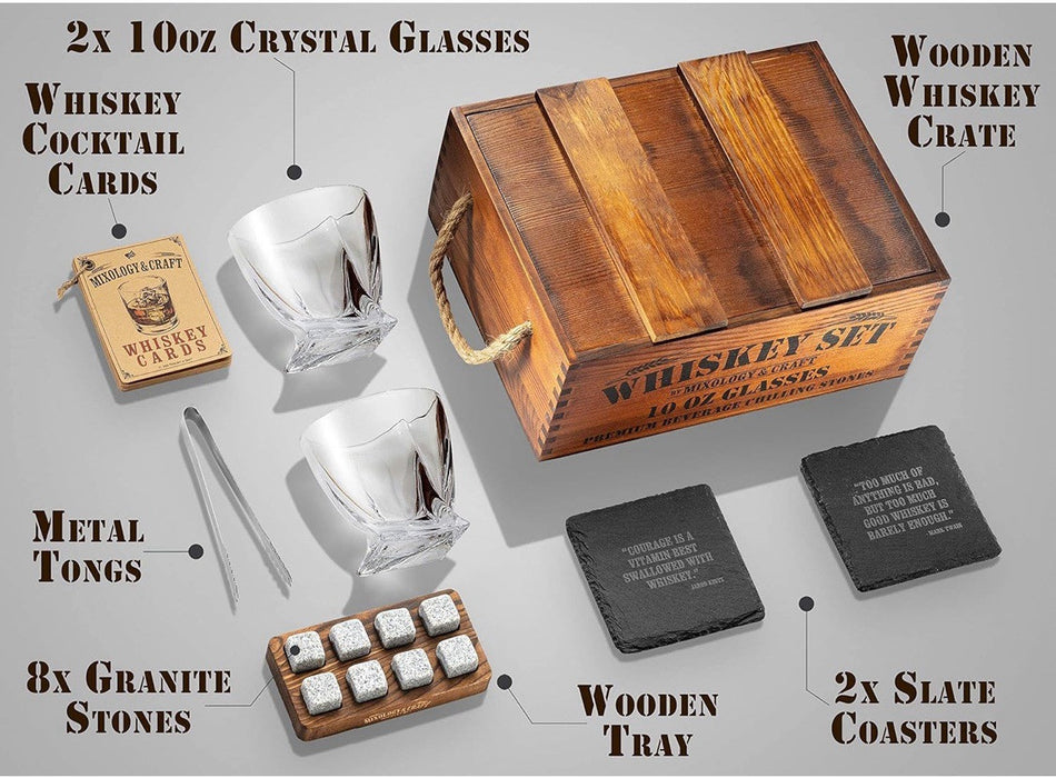 Mixology & Craft Whiskey 14PC Gift Set, 10oz Old Fashion Glasses, Jameson Brown