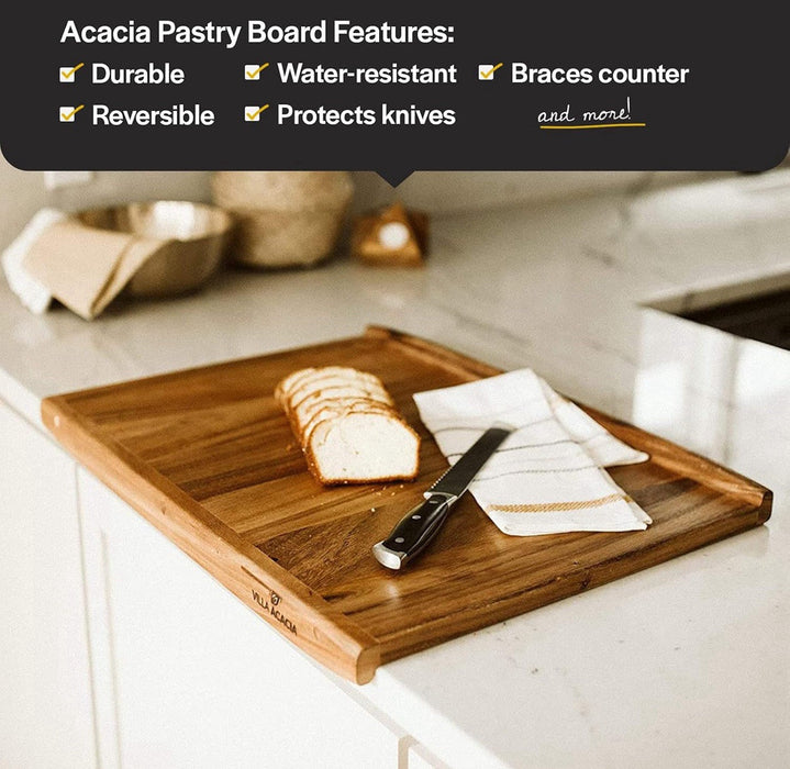 Villa Acacia Reversible 28" Wood Pastry Board and Cutting Board w/ Lipped Edges