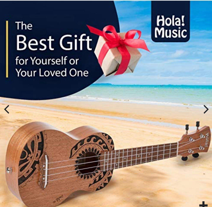 Hola! Ukulele Music Laser Engraved Mahogany Soprano Ukulele Bundle w/ Case