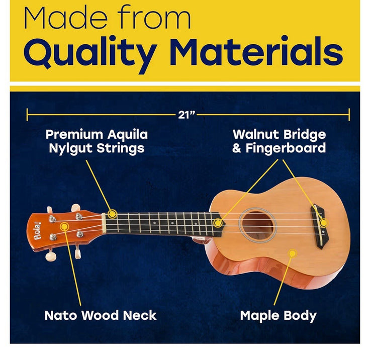 Hola! Music Ukuleles for Adults & Kids - 21" Blue  Soprano Ukulele w/ Bag