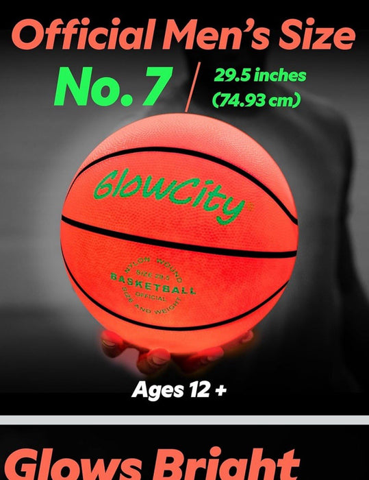 GlowCity Glow in The Dark Basketball No. 7 - LED Light Up for Night Ball Games