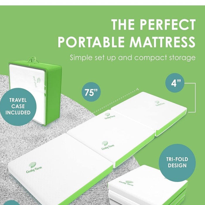 Cushy Form Floor Mattress - Tri Fold Foldable 4 Inch Foam Camping Bed w/Case