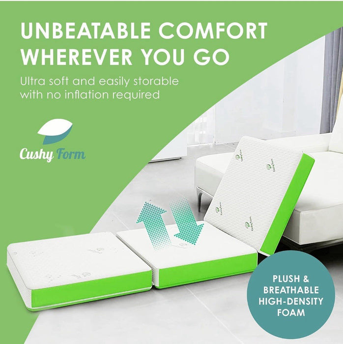 Cushy Form Floor Mattress - Tri Fold Foldable 4 Inch Foam Camping Bed w/Case