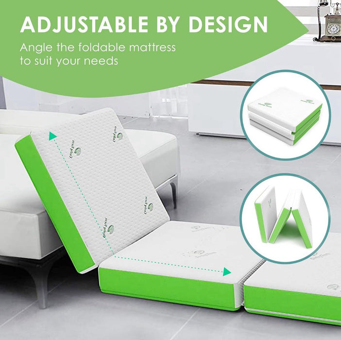 Cushy Form Floor Mattress - Tri Fold Foldable 4 Inch Foam Camping Bed w/Case