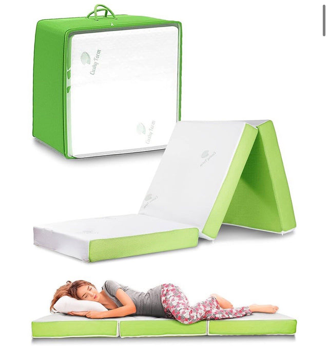 Cushy Form Floor Mattress - Tri Fold Foldable 4 Inch Foam Camping Bed w/Case