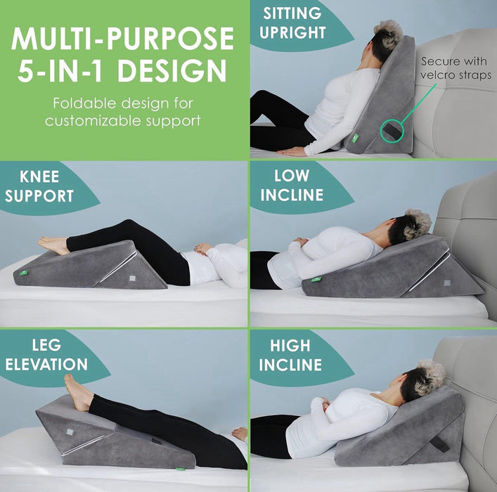 Cushy Form 5-n-1 Wedge Pillow for Sleeping,Multipurpose Memory Foam Bed Support