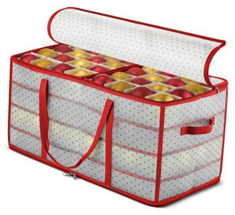 128 Christmas Ornament Plastic Storage Box w/ 2-Sided Dual-Zipper Red (26 X 13)