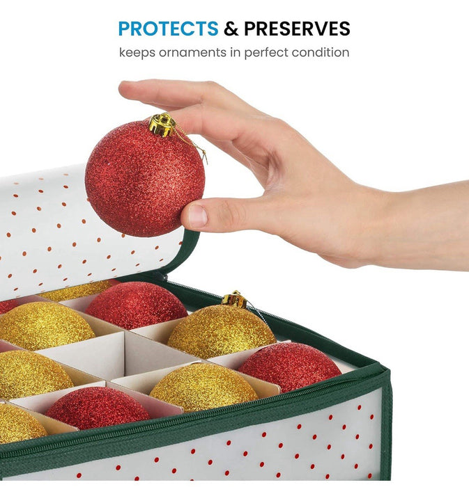 128 Christmas Ornament Plastic Storage Box w/ 2-Sided Dual-Zipper. Green