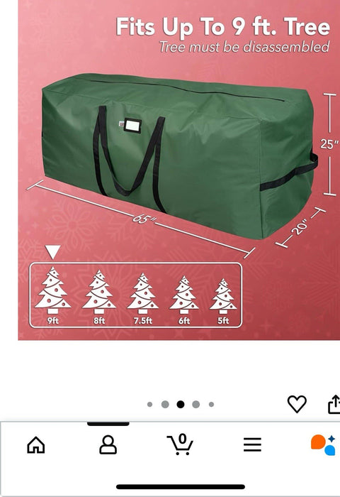 OSTO Premium Heavy Duty Christmas Tree Storage Bag Upto 9' Green (65 x 15 x 30")