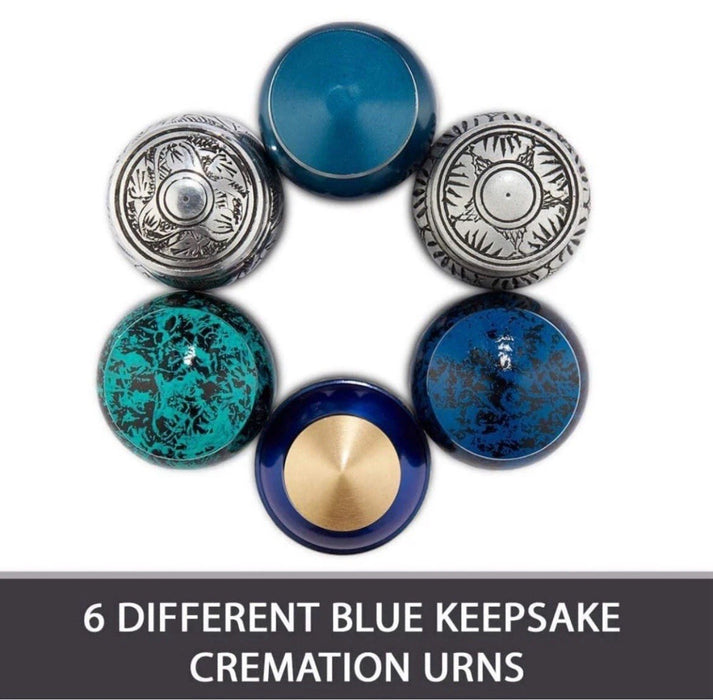 Fedmax Small Mini Keepsake Urns for Human Ashes w/ Bags (Set of 6) Blue Design