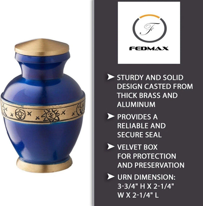 Fedmax Small Mini Keepsake Urns for Human Ashes w/ Bags (Set of 6) Blue Design