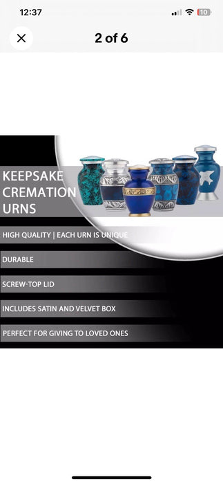 Fedmax Small Mini Keepsake Urns for Human Ashes w/ Bags (Set of 6) Blue Design
